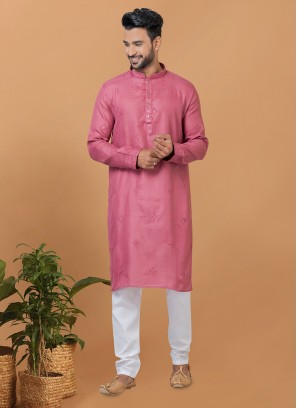 Pink Reception Poly Cotton Kurta Pyjama