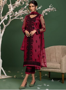 Pink Resham Net Trendy Salwar Kameez