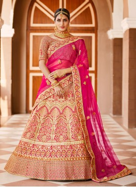 Pink Resham Velvet A Line Lehenga Choli