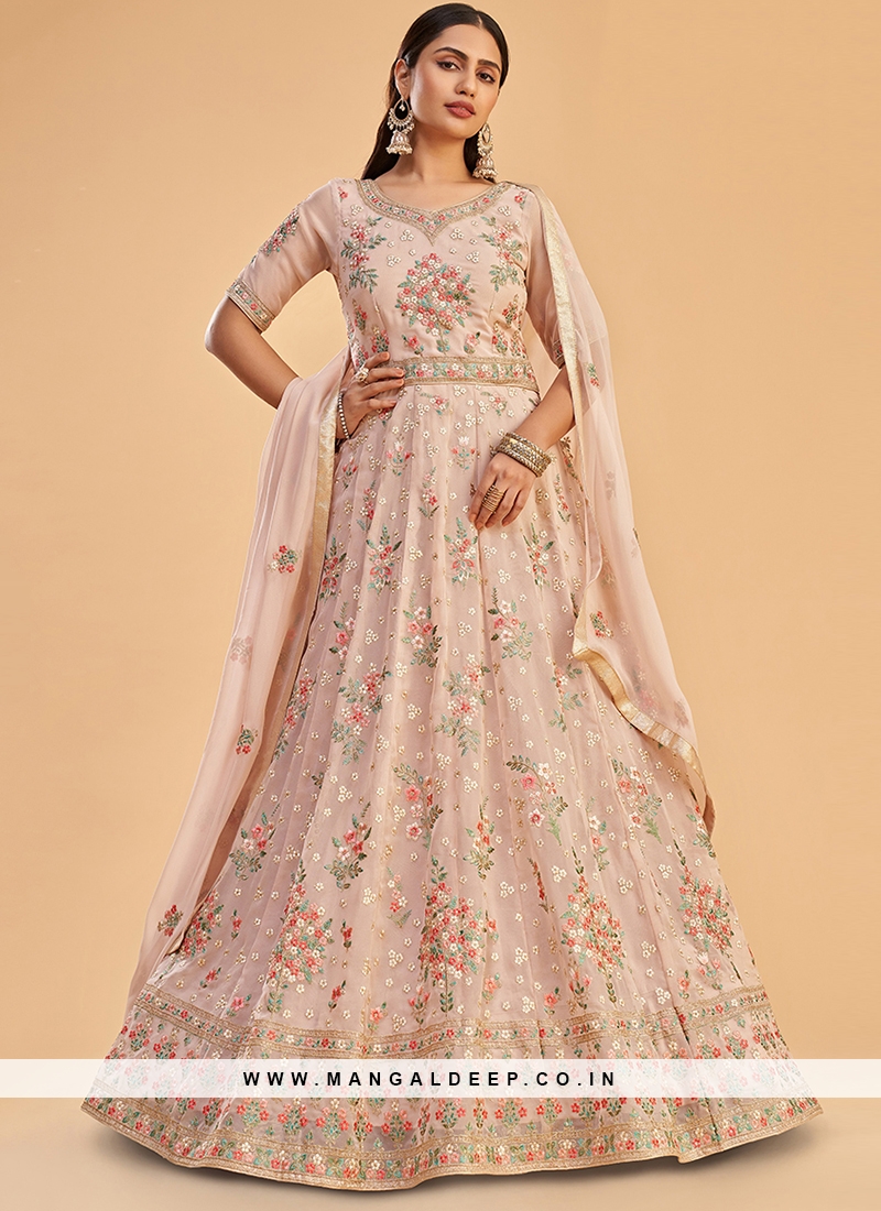 Pink Sangeet Function Wear Georgette Anarkali Salwar Suit