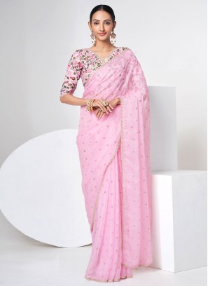 Pink Sangeet Organza Saree