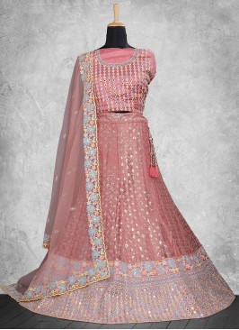 Pink Sangeet Silk A Line Lehenga Choli