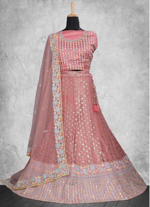Pink Sangeet Silk A Line Lehenga Choli