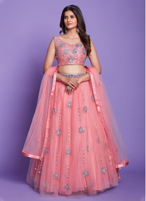 Pink Sangeet Silk Lehenga Choli