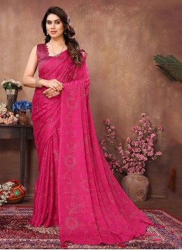 Pink Satin Silk Mukaish Saree