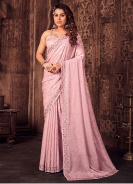Pink Satin Silk Reception Designer Saree