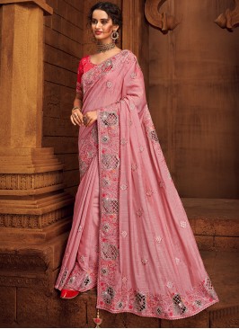 Pink Silk Handwork Classic Designer Saree