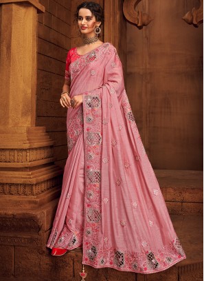 Pink Silk Handwork Classic Designer Saree