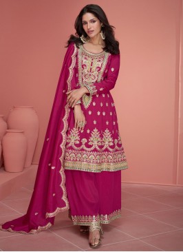 Pink Silk Palazzo Designer Suit