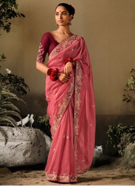 Pink Silk Wedding Contemporary Saree