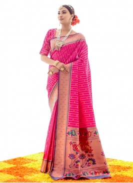 Pink Silk Zari Contemporary Style Saree