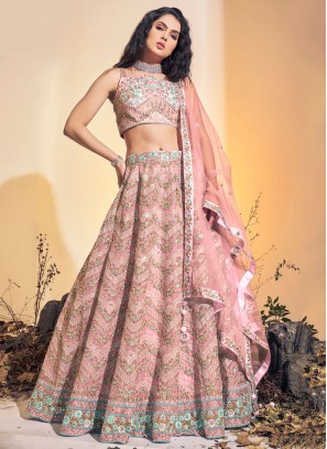 Pink Thread A Line Lehenga Choli