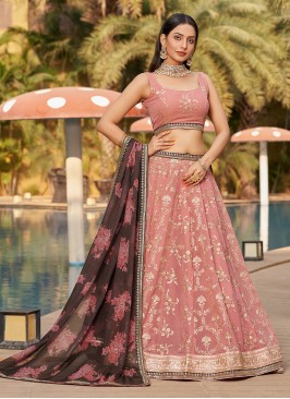 Pink Thread Work A Line Lehenga Choli