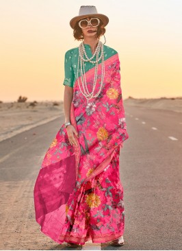 Pink Tussar Silk Traditional Saree