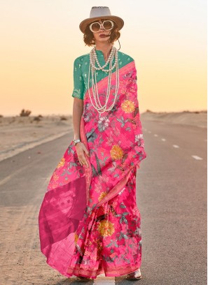 Pink Tussar Silk Traditional Saree