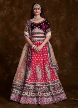 Pink Velvet A Line Lehenga Choli