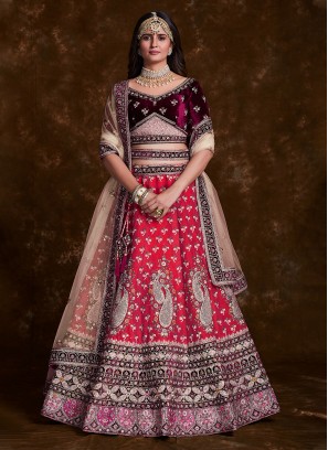 Pink Velvet A Line Lehenga Choli