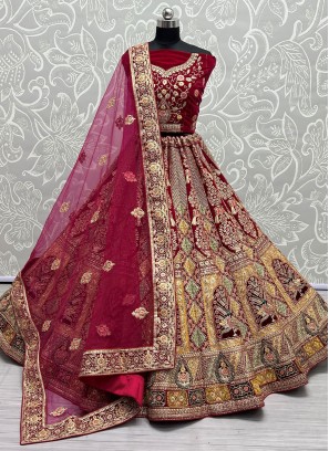 Pink Velvet Dori Work A Line Lehenga Choli