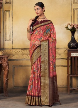 Pink Viscose Party Trendy Saree