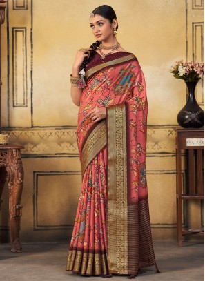 Pink Viscose Party Trendy Saree