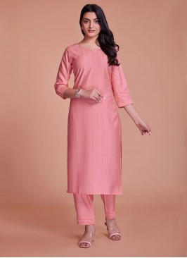 Pink Viscose Plain Casual Kurti