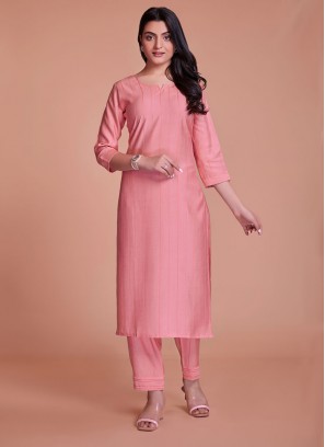 Pink Viscose Plain Casual Kurti