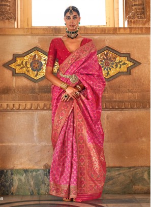 Pink Weaving Ceremonial Contemporary Saree