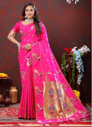 Pink Weaving Festival Trendy Saree