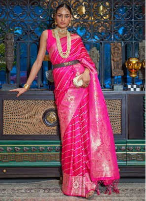 Pink Weaving Satin Trendy Saree