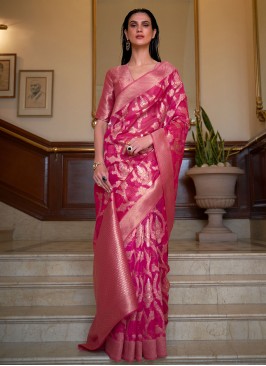 Pink Weaving Trendy Saree