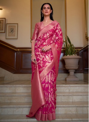 Pink Weaving Trendy Saree