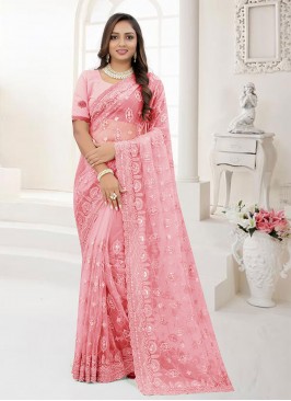 Pink Wedding Net Contemporary Saree