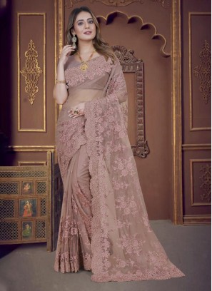 Pink Wedding Net Contemporary Saree