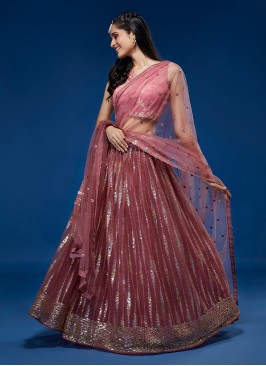 Pink Wedding Net Designer Lehenga Choli