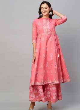 Pink & White Pure Cotton Floral Khari Print Anarka