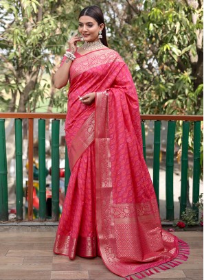 Pink Zari Patola Silk  Saree