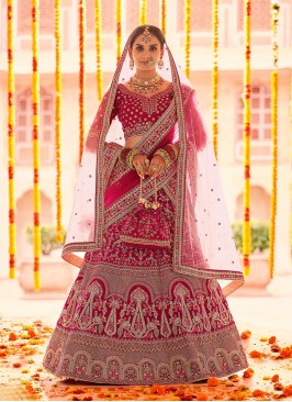 Pink Zari Velvet Lehenga Choli