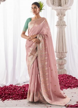 Piquant Meenakari Pink Silk Designer Saree
