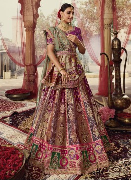 Piquant Multi Colour Embroidered Banarasi Silk A Line Lehenga Choli