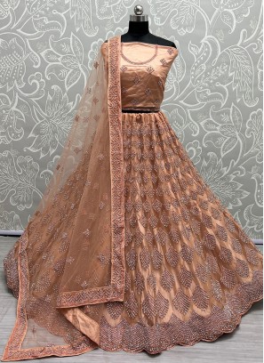 Piquant Orange Net Trendy Lehenga Choli