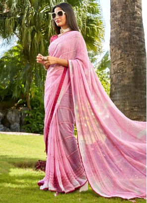Piquant Pink Swarovski Chiffon Contemporary Saree