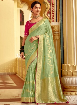 Piquant pure-dola Weaving Sea Green Classic Saree