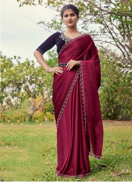 Piquant Satin Silk Hot Pink Trendy Saree