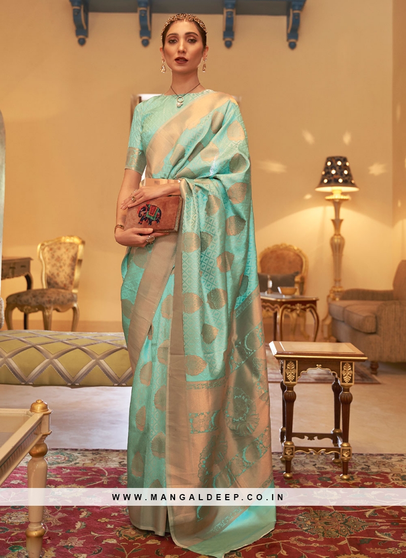 Piquant Weaving Sea Green Traditional Designer Saree