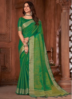 Piquant Woven Khadi Silk Green Classic Saree