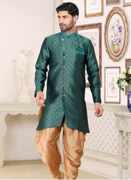 Green Banarasi Jacquard Indo Western Ensemble with