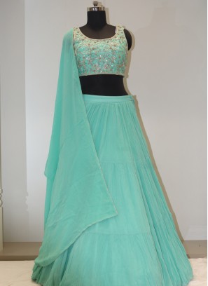 Turquoise Bliss: Georgette Lehenga Choli with Handwork Embellishments