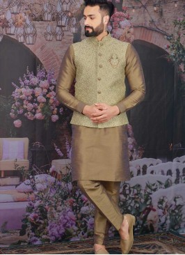 Pista Green And Cream Color Kurta