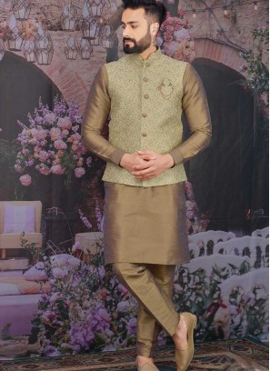 Pista Green And Cream Color Kurta