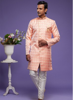 Pink Banarasi Jacquard Indo Western Ensemble